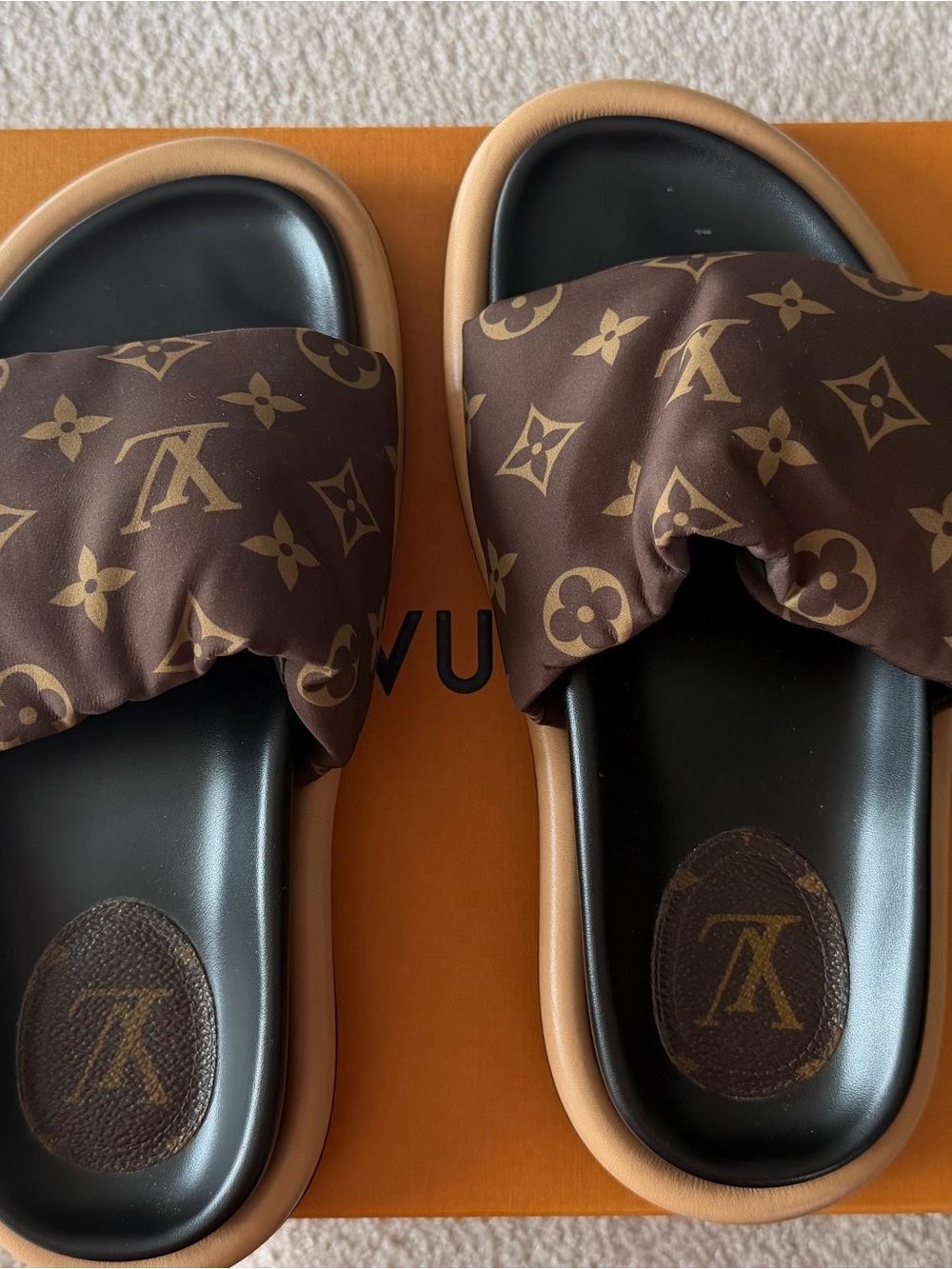 Louis Vuitton Brown Monogram Padded Slide Sandals